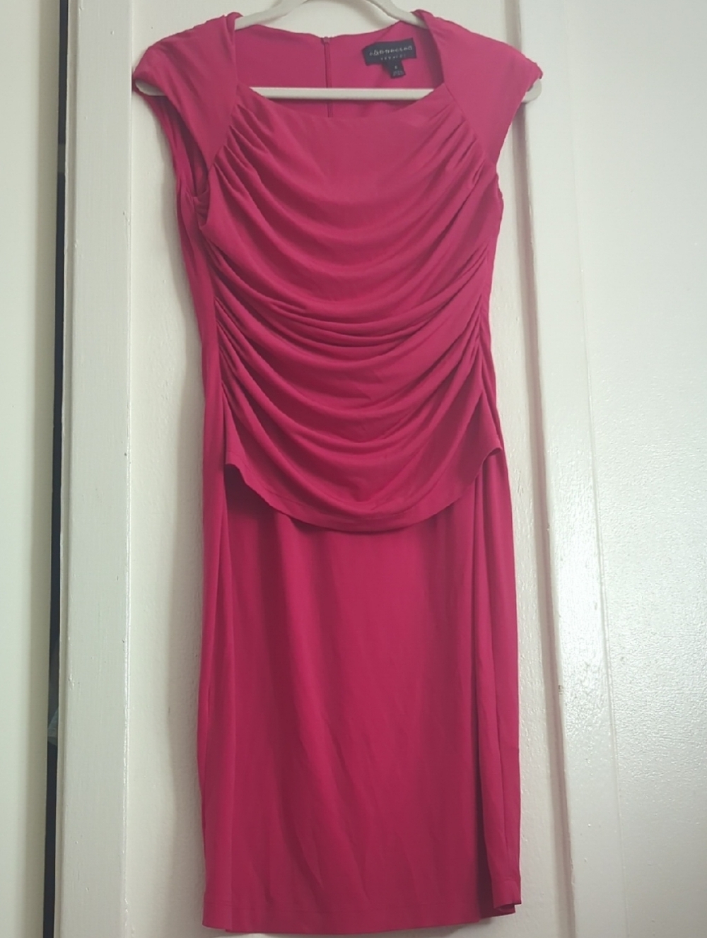 Connected Apparel Hot Pink Ruched Midi Dress